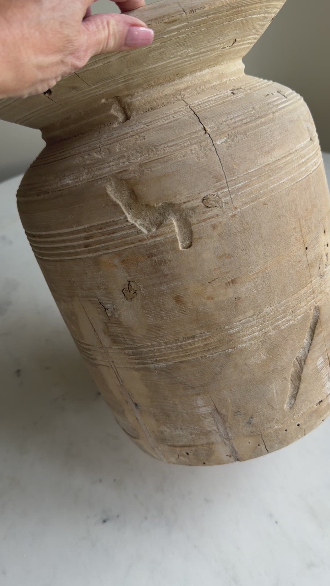 Nepali Water Pot Vase - Bleached Wood | XL Handmade Rustic Vessel