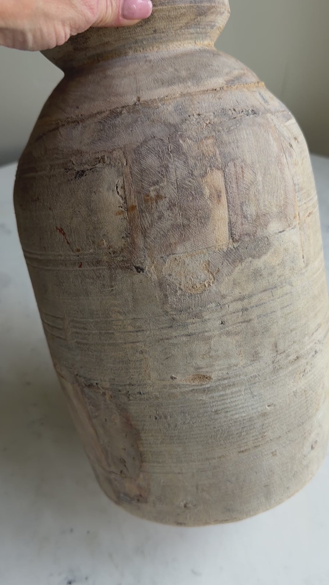 Nepali Water Pot Vase - Bleached Wood | XL Handmade Rustic Vessel