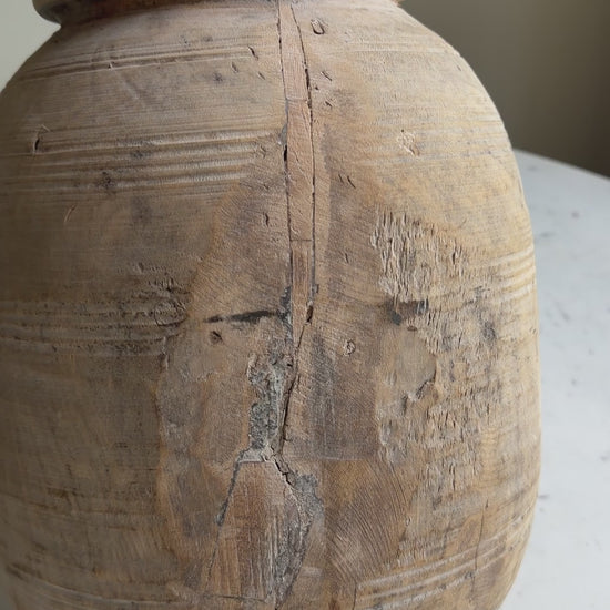 Nepali Water Pot Vase - Bleached Wood | XL Handmade Rustic Vessel