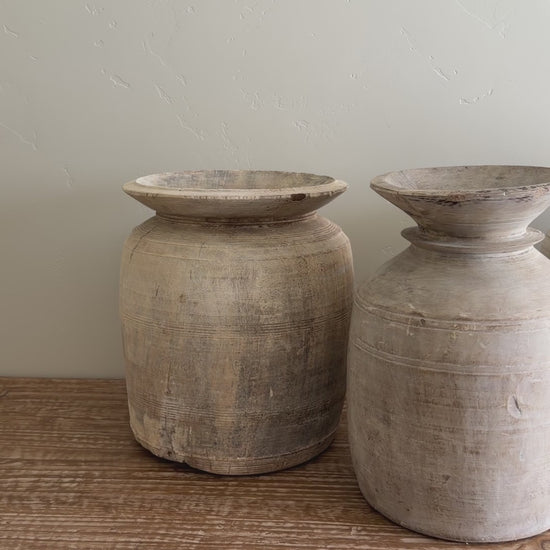 Nepali Water Pot Vase - Bleached Wood | XXL Handmade Rustic Vessel