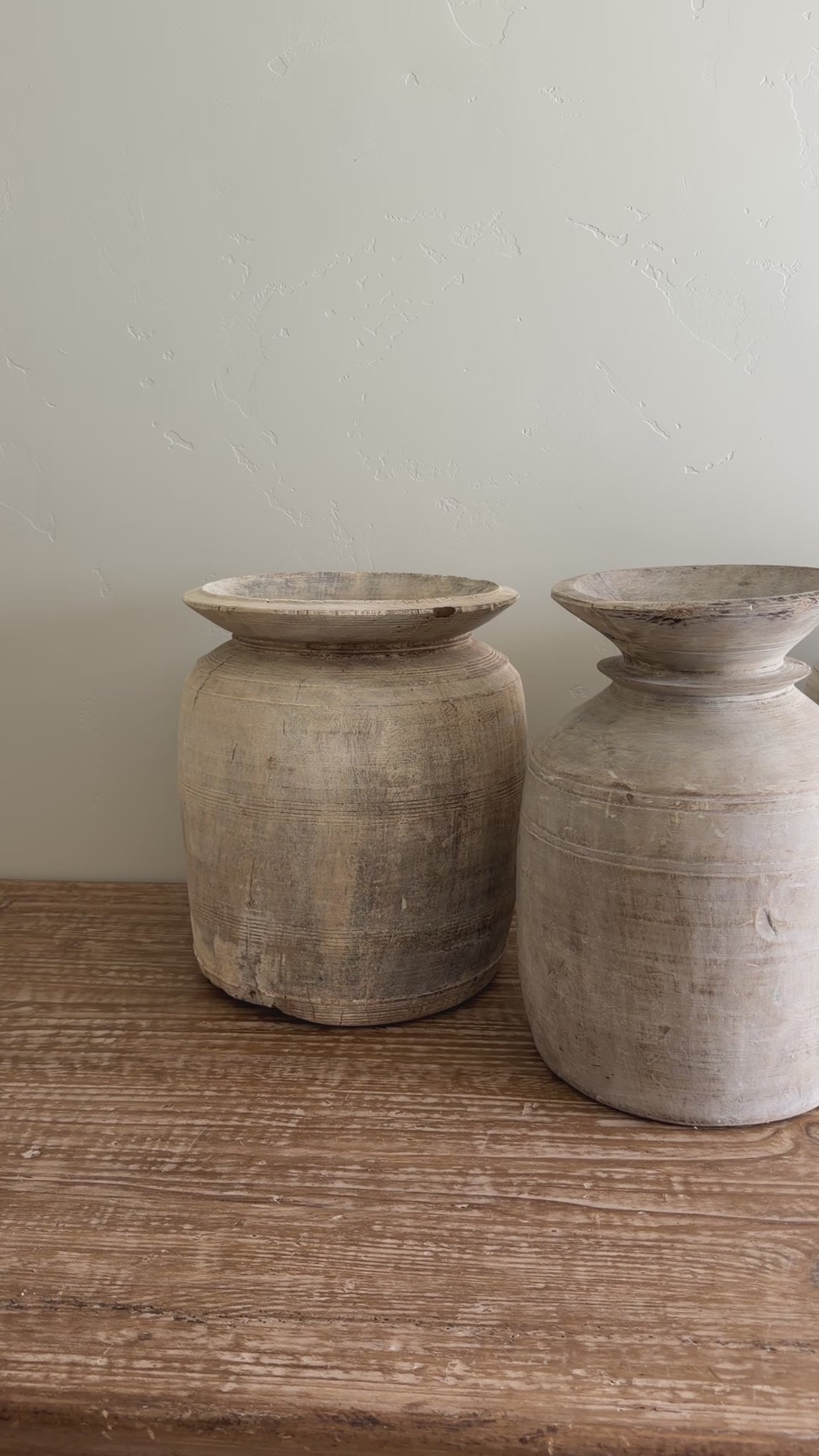 Nepali Water Pot Vase - Bleached Wood | XXL Handmade Rustic Vessel