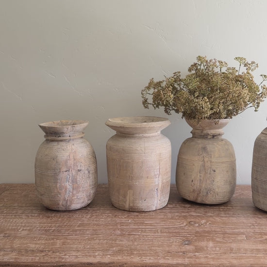 Nepali Water Pot Vase - Bleached Wood | XL Handmade Rustic Vessel
