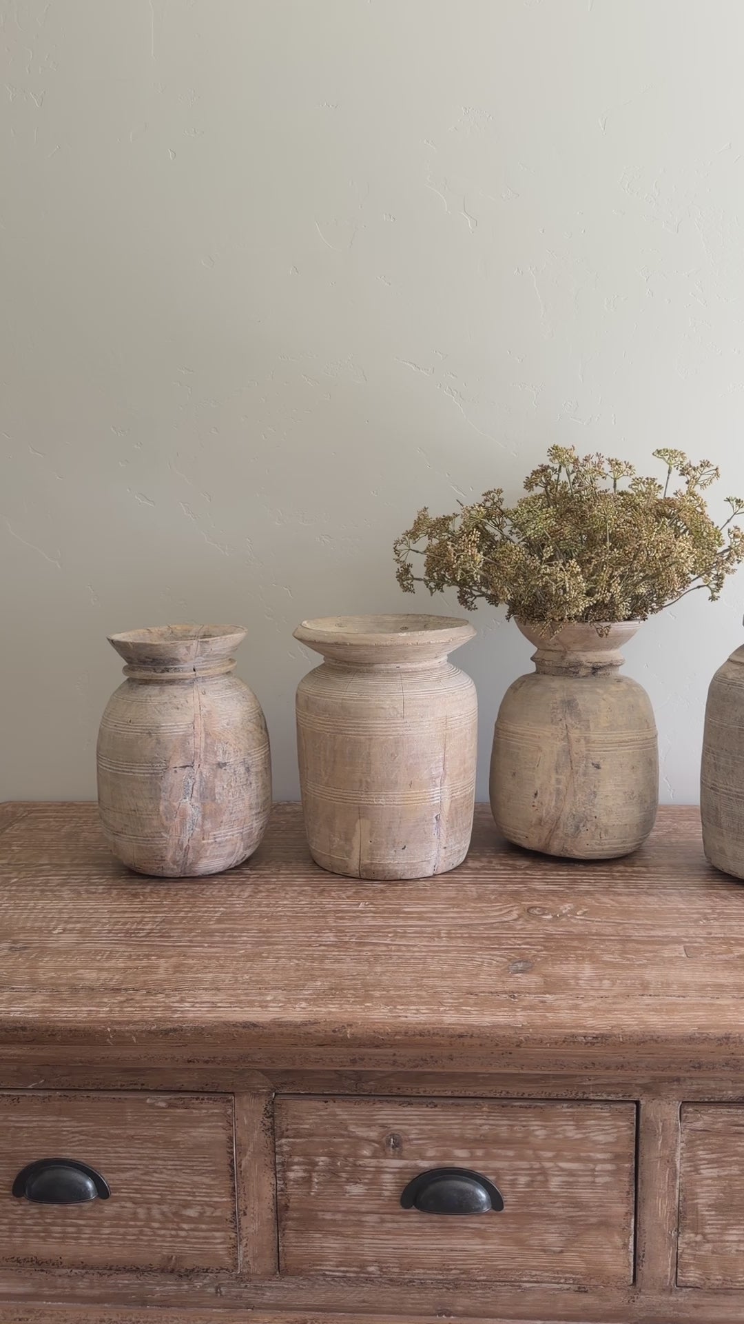 Nepali Water Pot Vase - Bleached Wood | XL Handmade Rustic Vessel