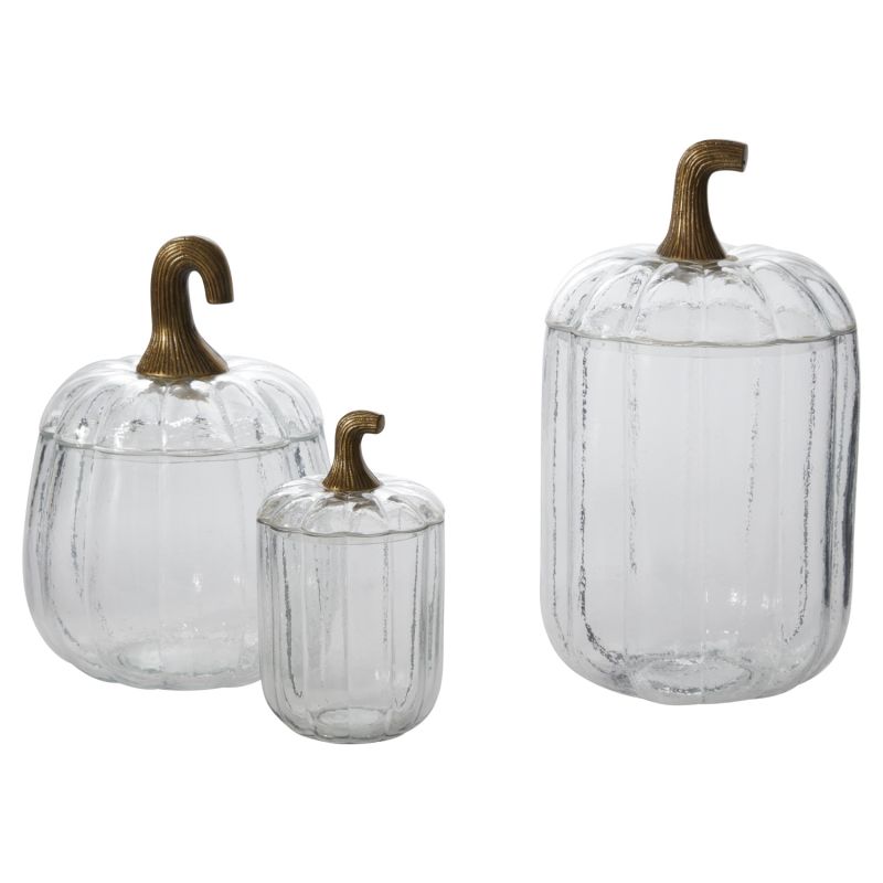 TRANSLUCENT PUMPKIN TERRARIUM from Evolution Home Decor is perfect for storing your holiday treats or to hold a candle to light the room with cool shadows.