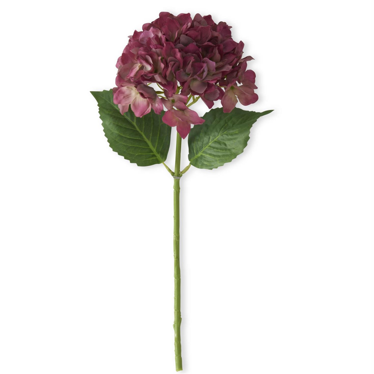 Artificial hydrangea with purple flowers and green leaves