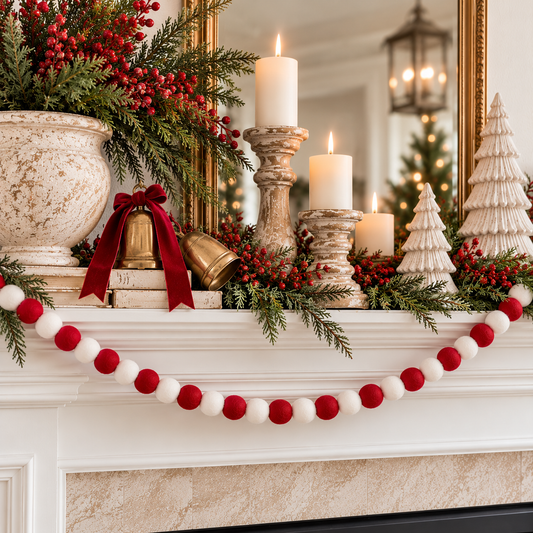 Red and White Ball Garland - Classic Christmas Decor