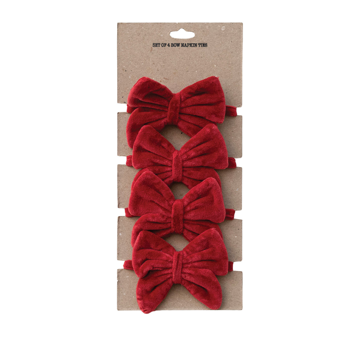 Red Cotton Velvet Bow Napkin Ties - Set of 4