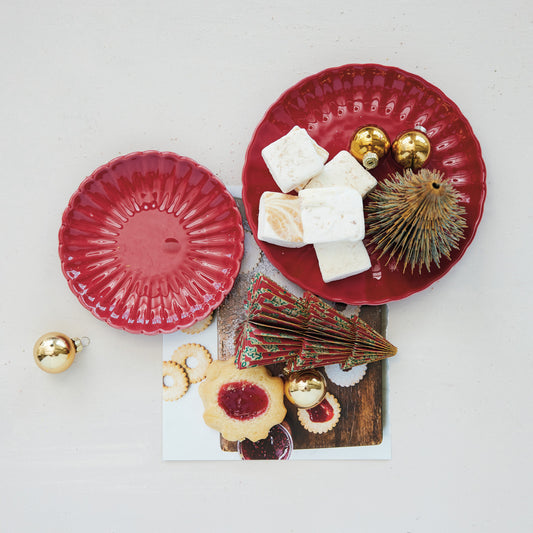 Red Fluted Stoneware Plate - 8" & 11" Size Options