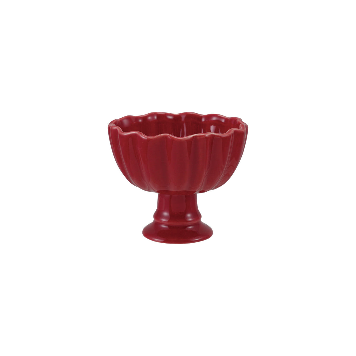 Red Footed Scalloped Stoneware Bowl - Pedestal Table Accent