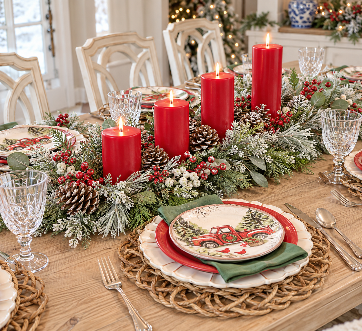 Ruby Red Unscented Pillar Candles - Set of 3 | 4 Size Options