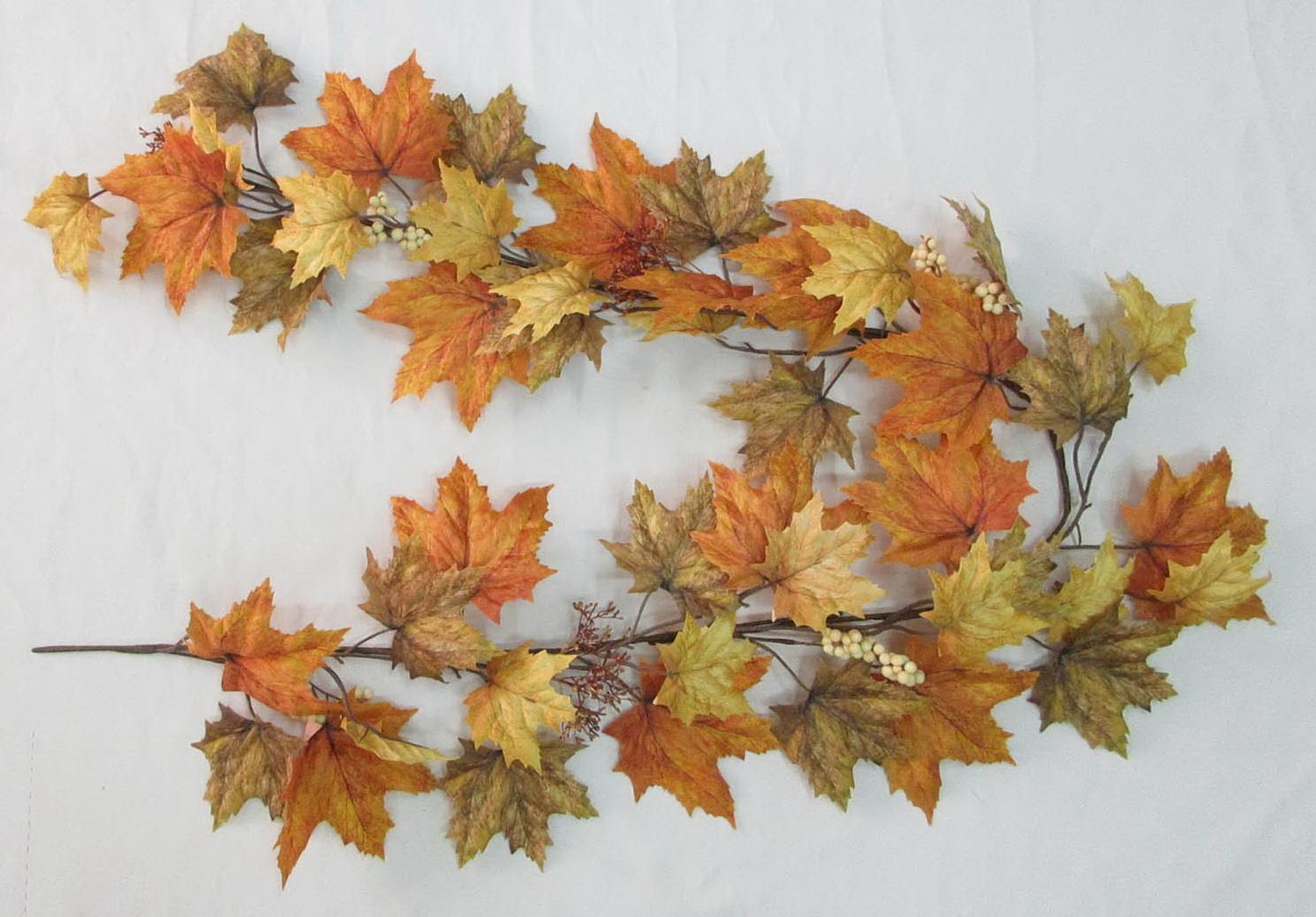 Rust & Gold Canadian Maple Leaf & Berry Garland 6' - Artificial Fall Garland