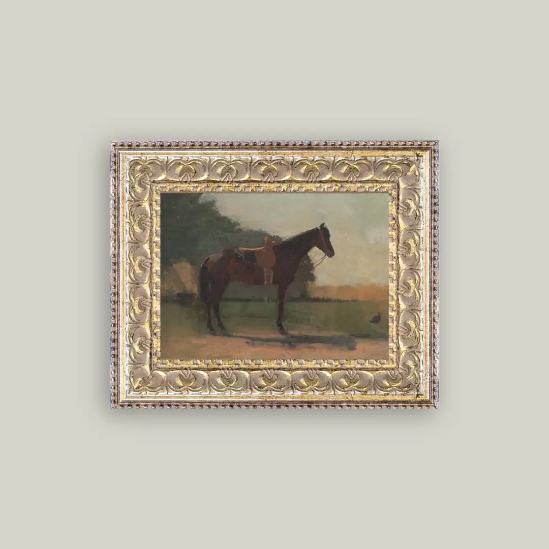 Saddled Horse Framed Art - Ornate Gold-Tone Frame