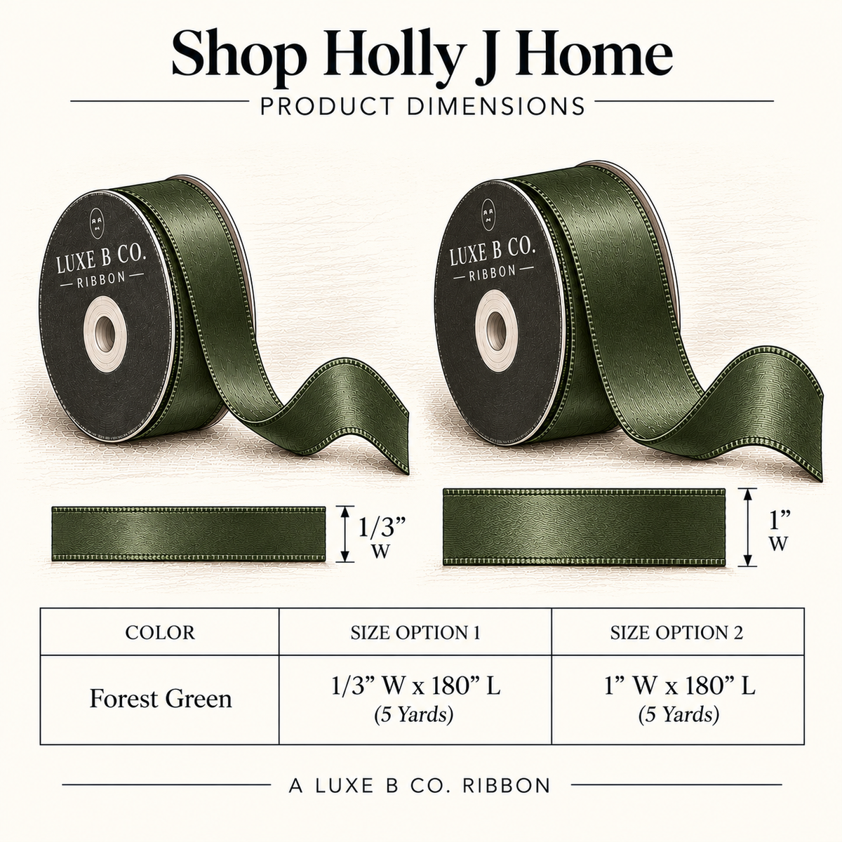 Satin Ribbon - Forest Green | 1/3" & 1" Width | 180" Length