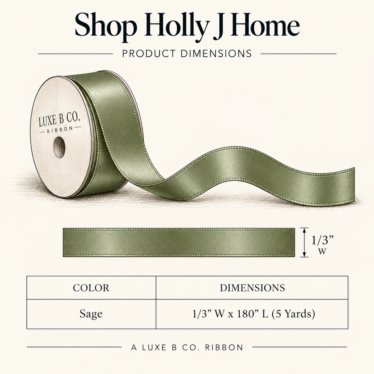 Satin Ribbon - Sage | 1/3" Width | 180" Length