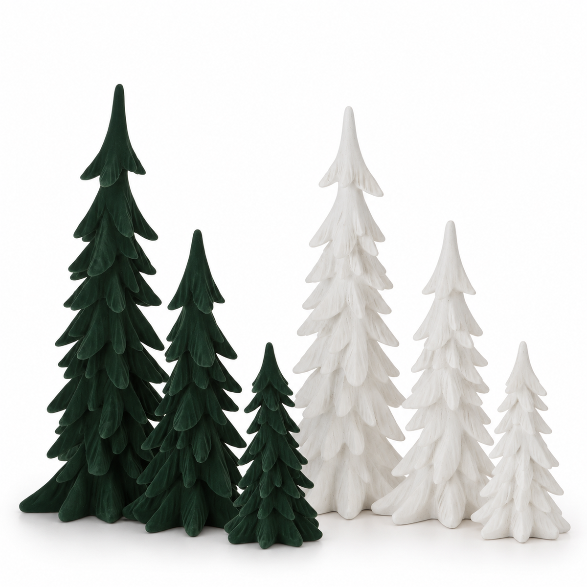 Set of 3 Velvet Christmas Trees – Small, Medium & Large - Green or White