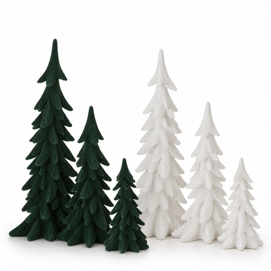 Set of 3 Velvet Christmas Trees – Small, Medium & Large - Green or White
