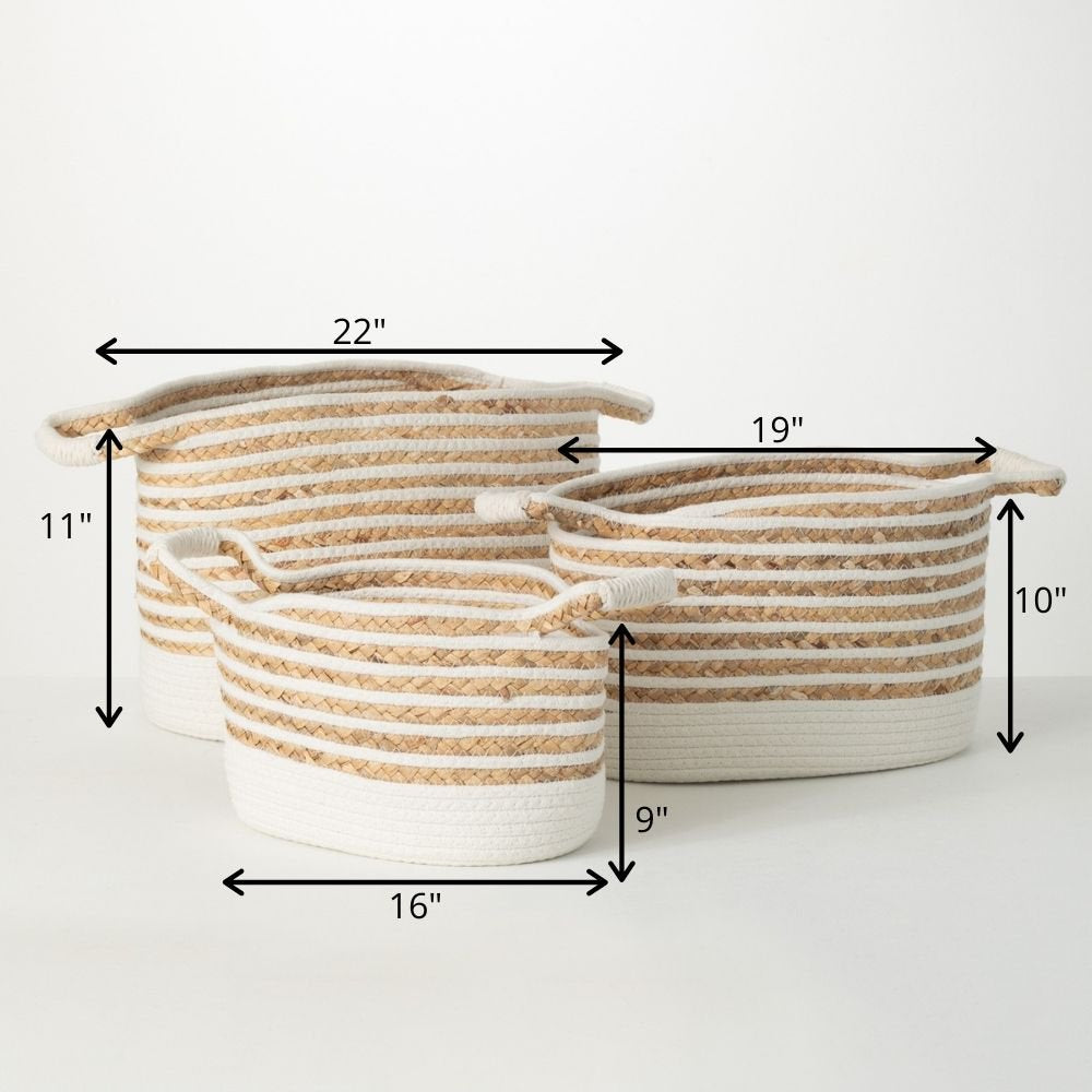 White & Beige Rope Storage Bags – Set of 3 Woven Baskets