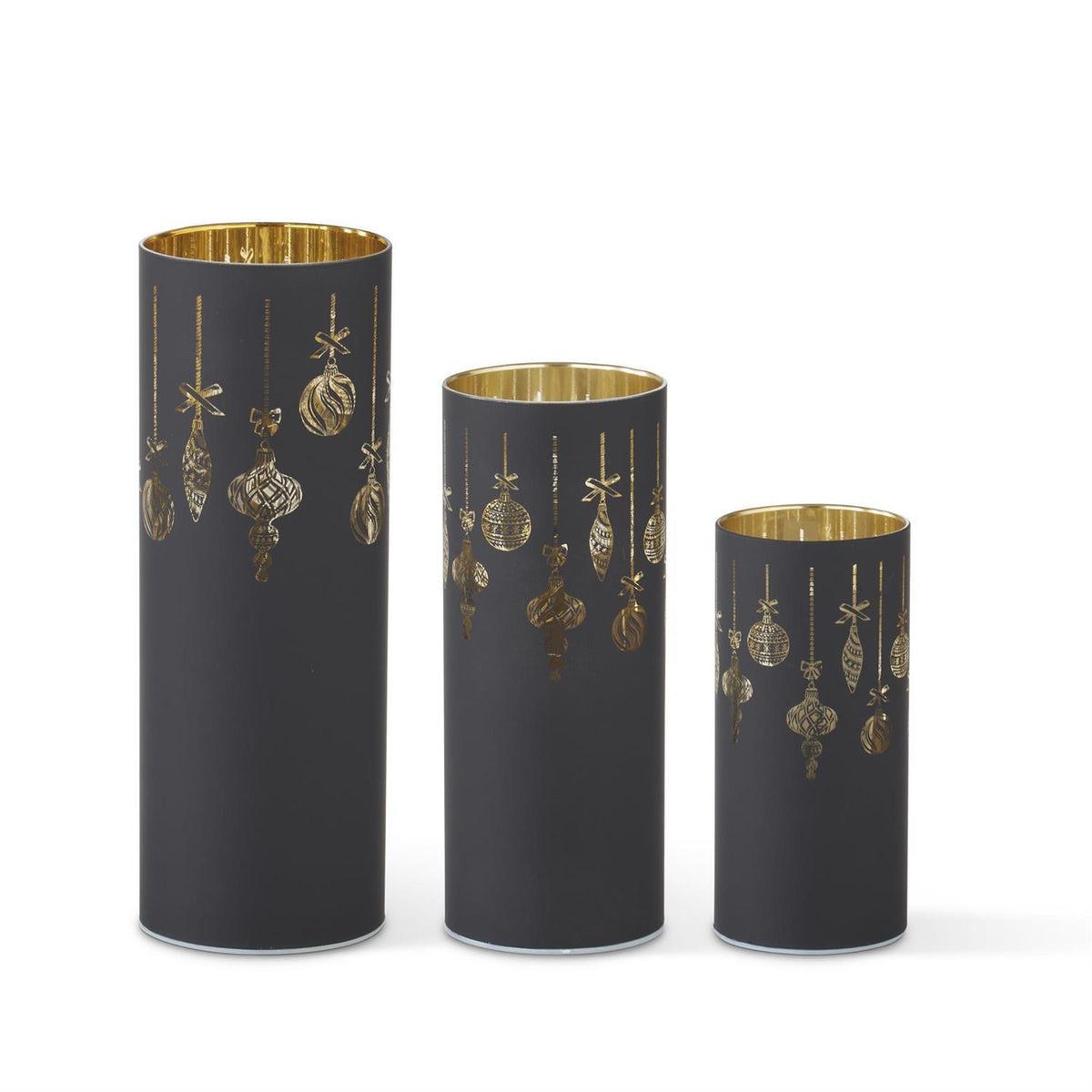 Set of 3 Laser Engraved LED Ornament Cylinders with Timers – Black or White, 6", 8" & 10"