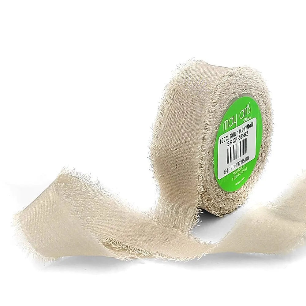100% Silk Crepe Ribbon with Frayed Edge | 5/8" Width | 10.9 Yard Roll