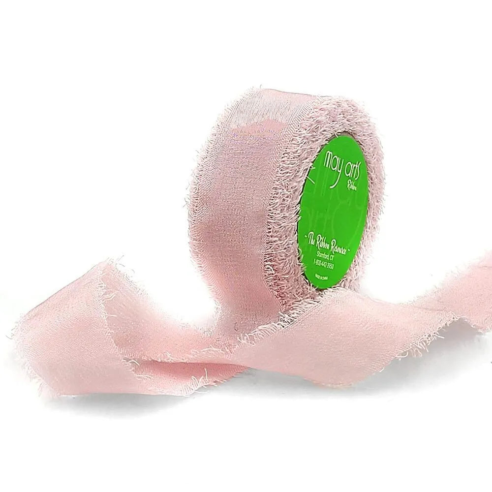 100% Silk Crepe Ribbon with Frayed Edge - Wood Rose | 5/8" Width | 10.9 Yard Roll