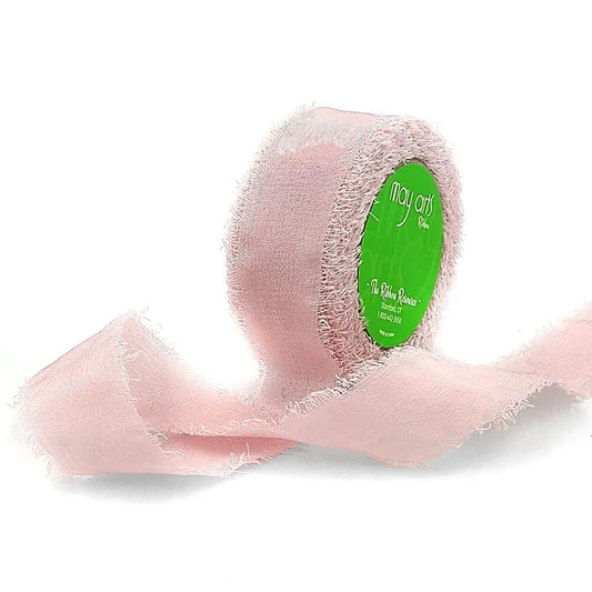 100% Silk Crepe Ribbon with Frayed Edge - Wood Rose | 5/8" Width | 10.9 Yard Roll