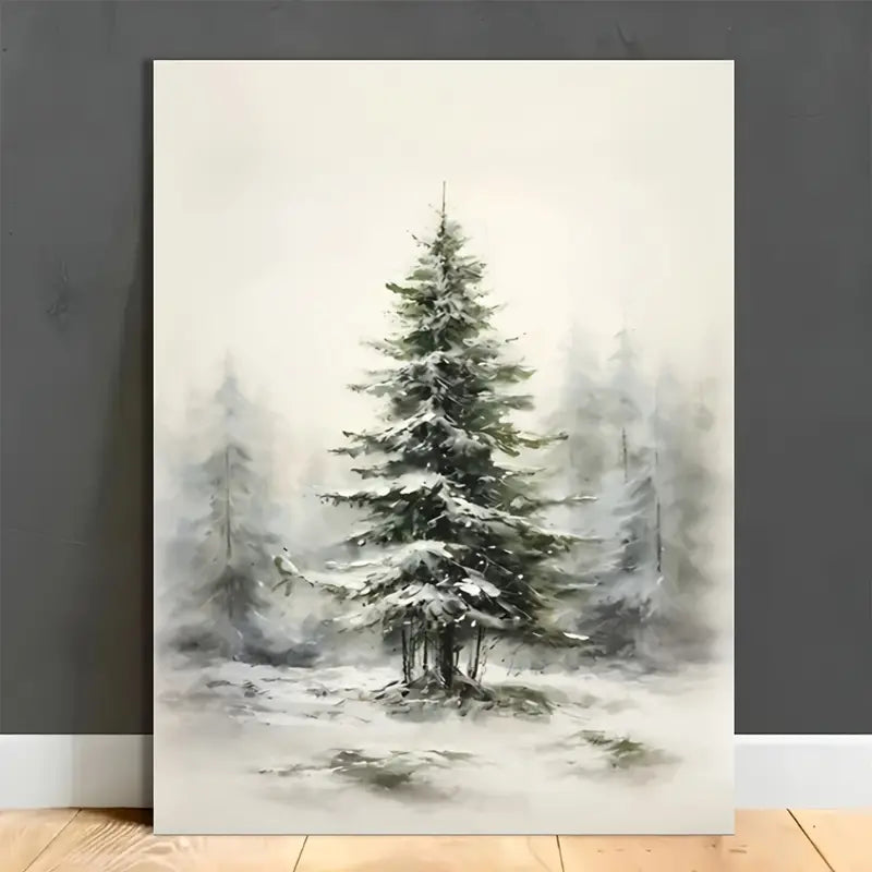 Snowy pine tree canvas art
