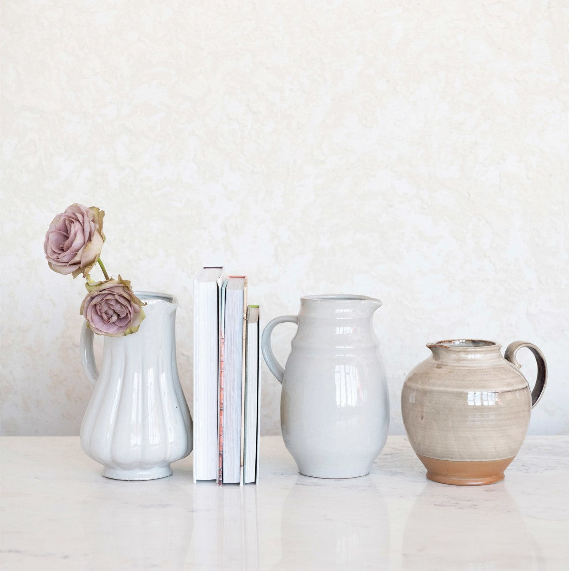 Reactive Glaze Stoneware Pitcher – 72 oz. Beige Ceramic Pitcher