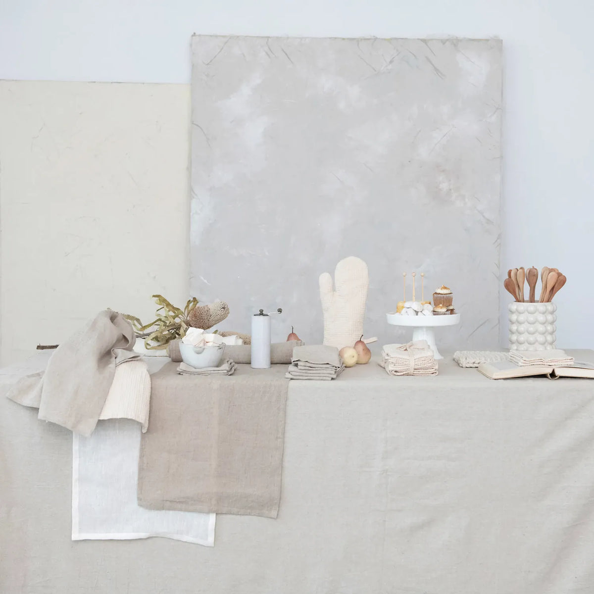 Stonewashed Linen Table Runner 108" x 14" - Ivory