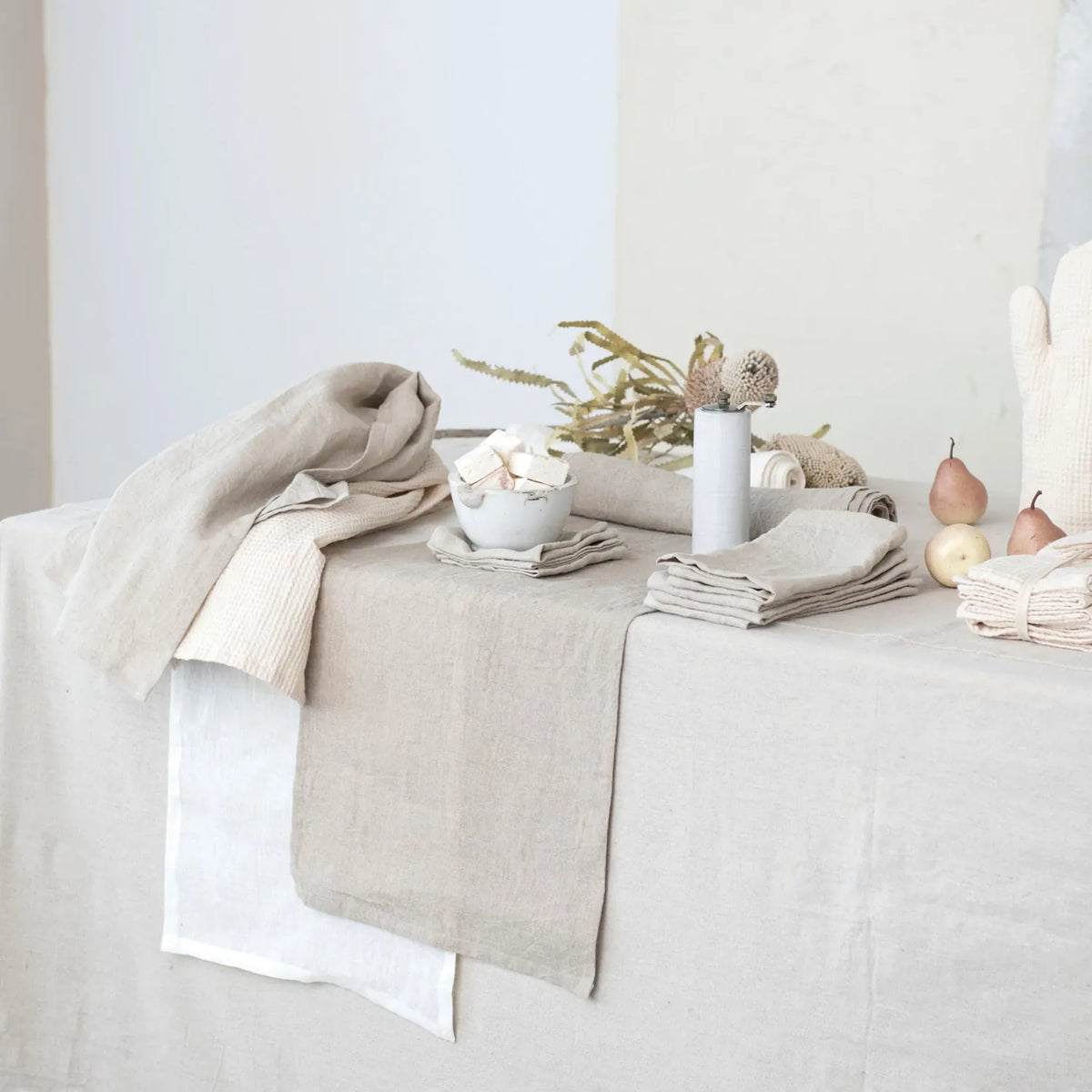 Stonewashed Linen Table Runner 108" x 14" - Ivory