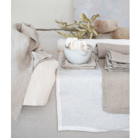Stonewashed Linen Table Runner 108" x 14" - Ivory