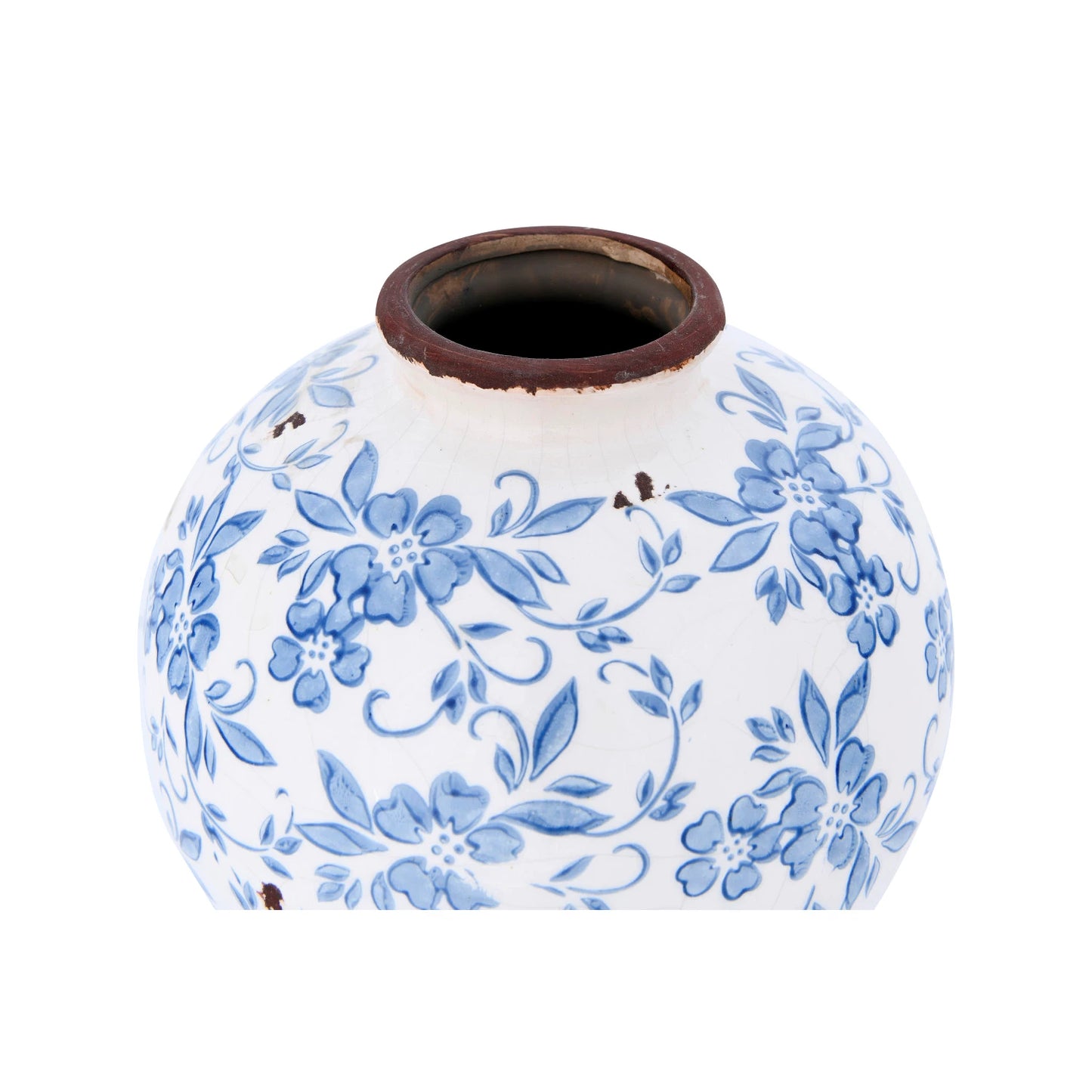 Terracotta Vase with Transferware Pattern - Antique Art Decorative Home Vessel