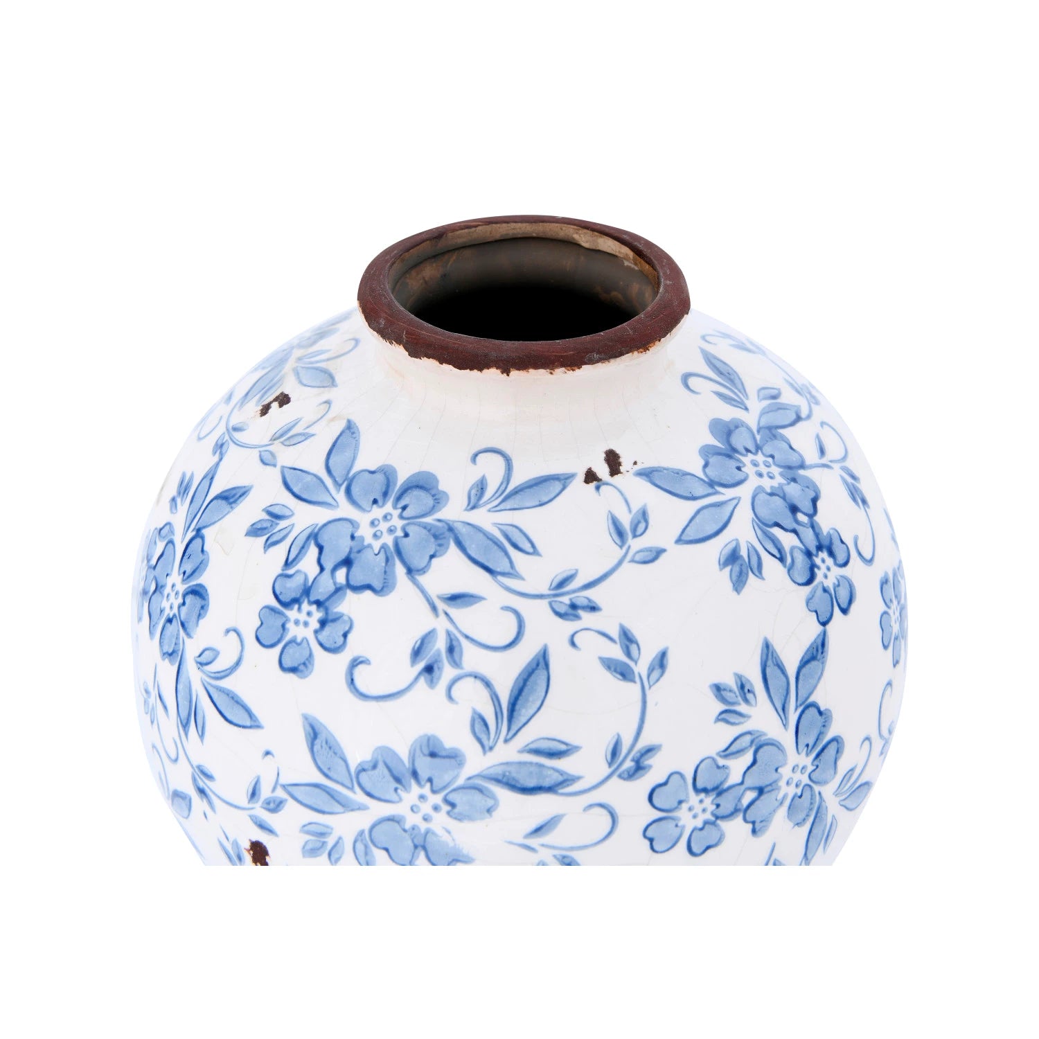 Terracotta Vase with Transferware Pattern - Antique Art Decorative Home Vessel