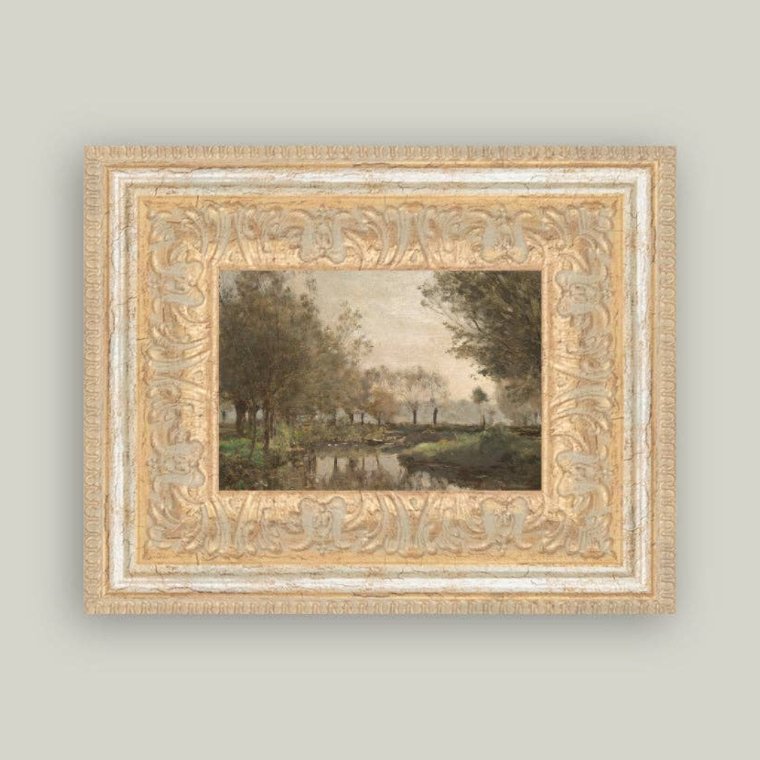 house on a creek Framed artwork on a light gray wall