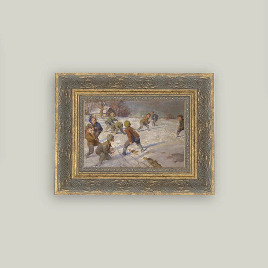 The Snowball Fight Framed Vintage Art - Gold Frame