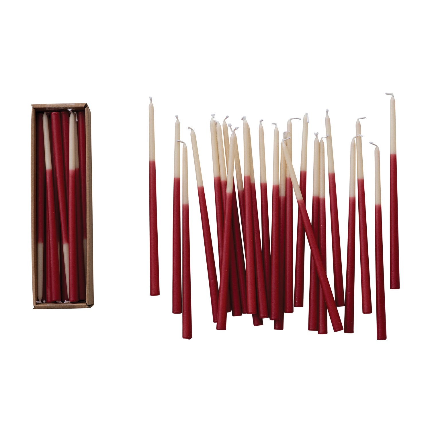 Two-Tone Red & Cream Taper Candles – Set of 24