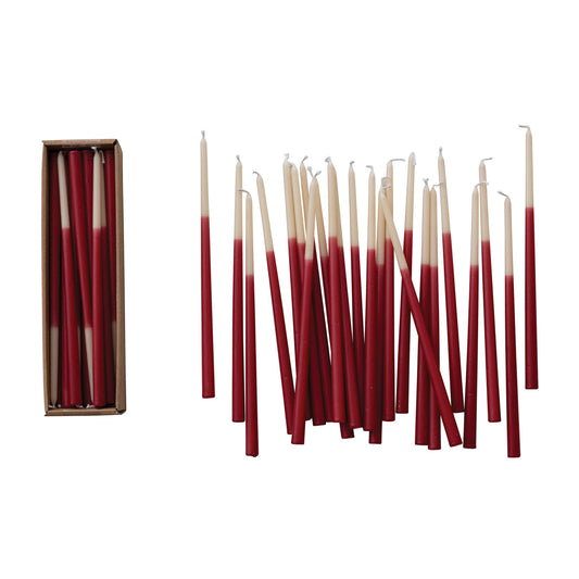 Two-Tone Red & Cream Taper Candles – Set of 24