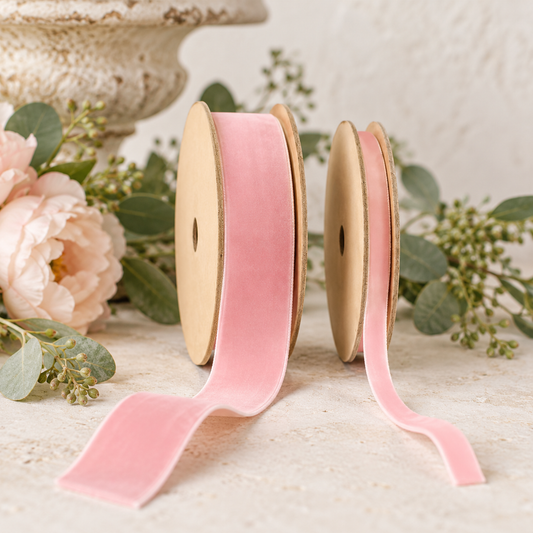 Velvet Ribbon - Pink | 3/8" & 1" Widths | 10 Yard Roll