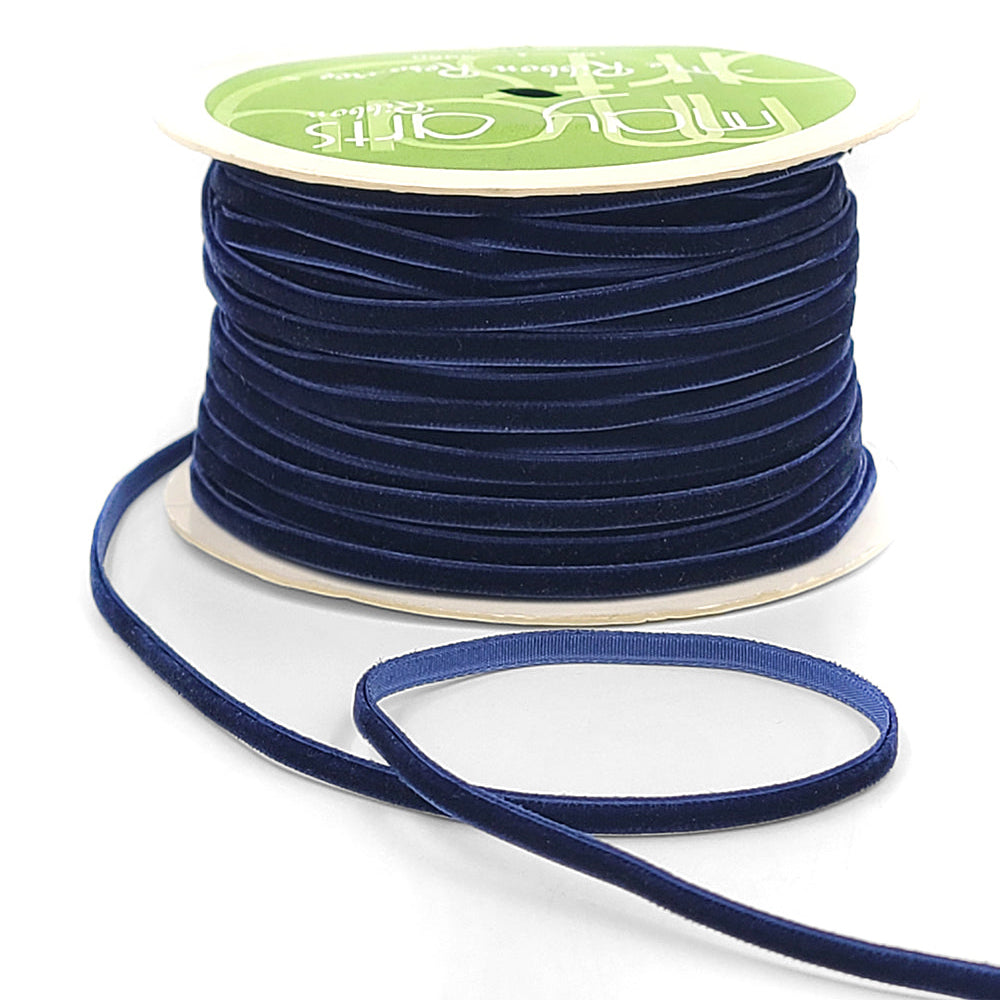 Velvet String Cord Ribbon - Navy | 1/8" Width | 50 Yard Roll