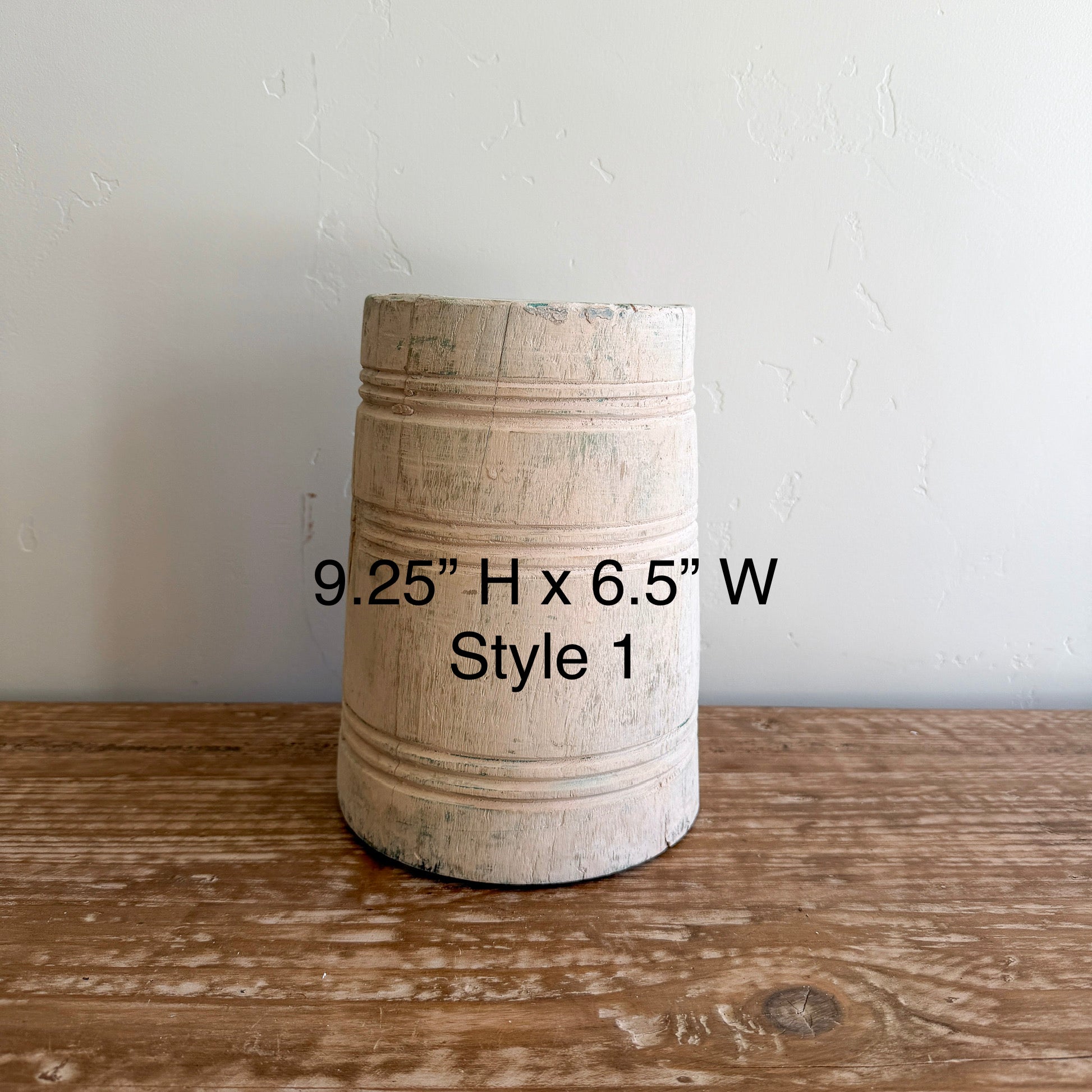Vintage Bleached Wooden Pot | Handmade Rustic Decorative Vessel