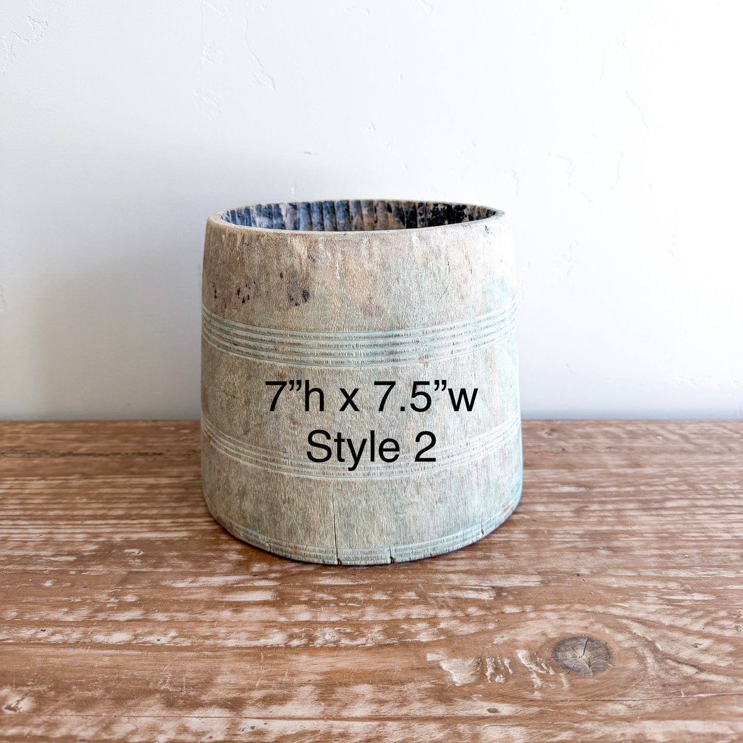 Vintage Bleached Wooden Pot | Handmade Rustic Decorative Vessel