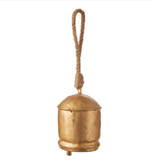 Vintage Sleigh Bell Ornament 4.5" - Gold Iron Christmas Bell