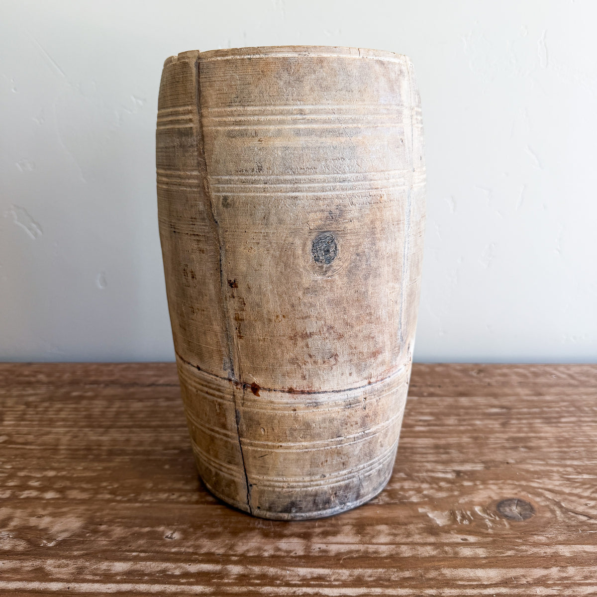 Vintage Wooden Vases with Rope Handles | Handmade Rustic Decorative Vessels