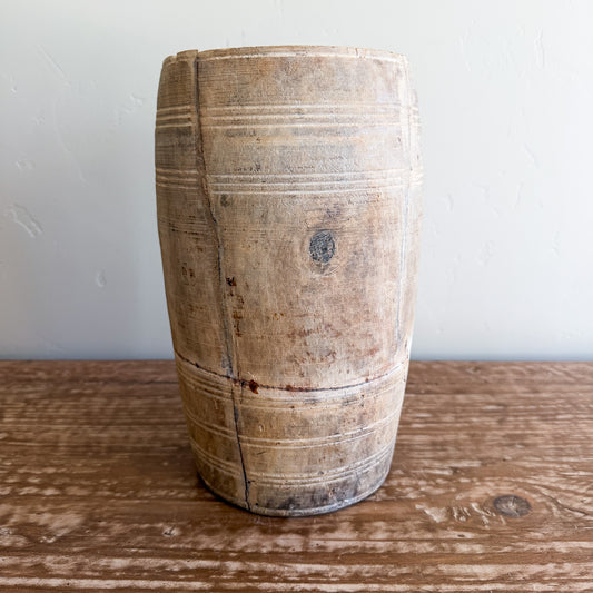 Vintage Wooden Vases with Rope Handles | Handmade Rustic Decorative Vessels