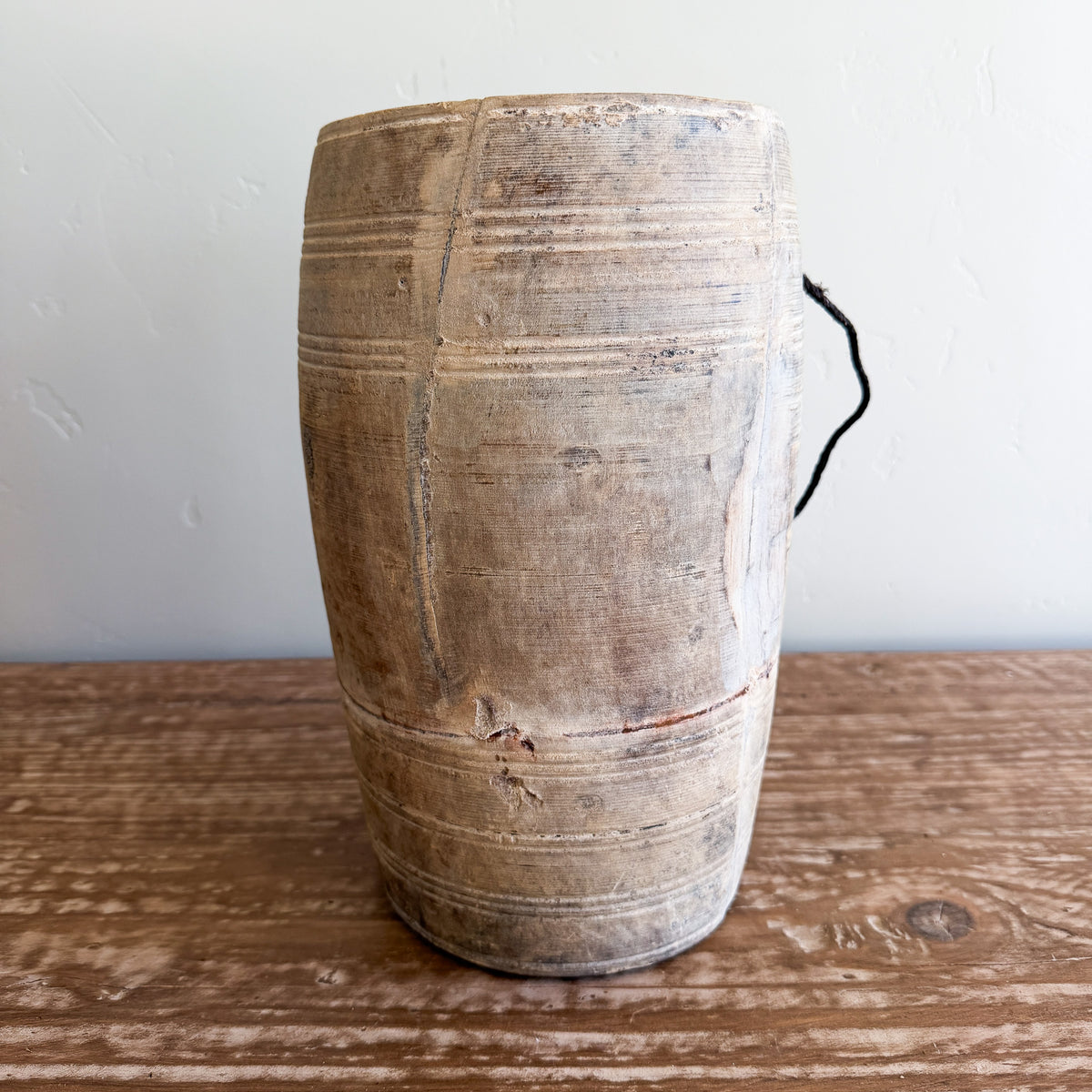 Vintage Wooden Vases with Rope Handles | Handmade Rustic Decorative Vessels