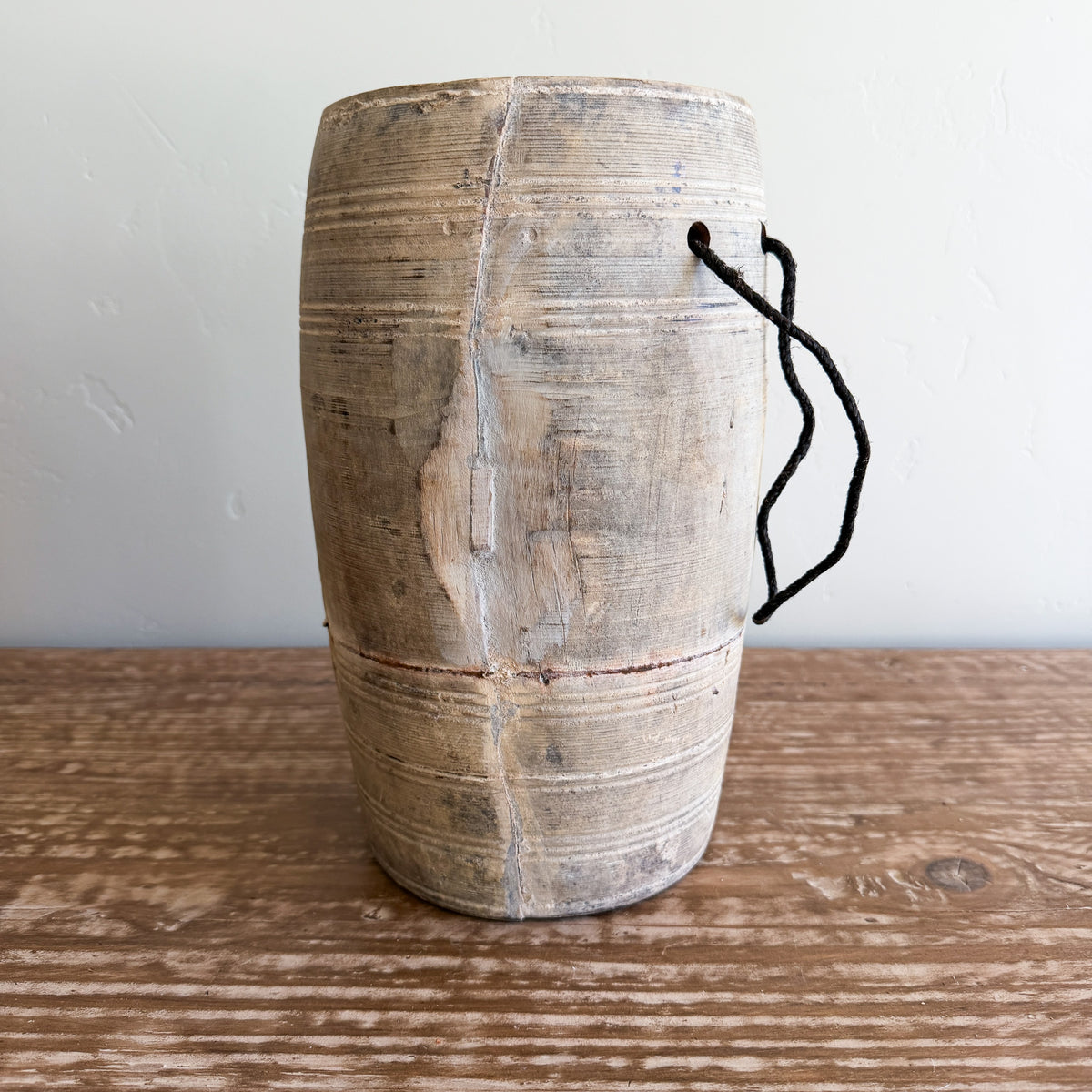 Vintage Wooden Vases with Rope Handles | Handmade Rustic Decorative Vessels