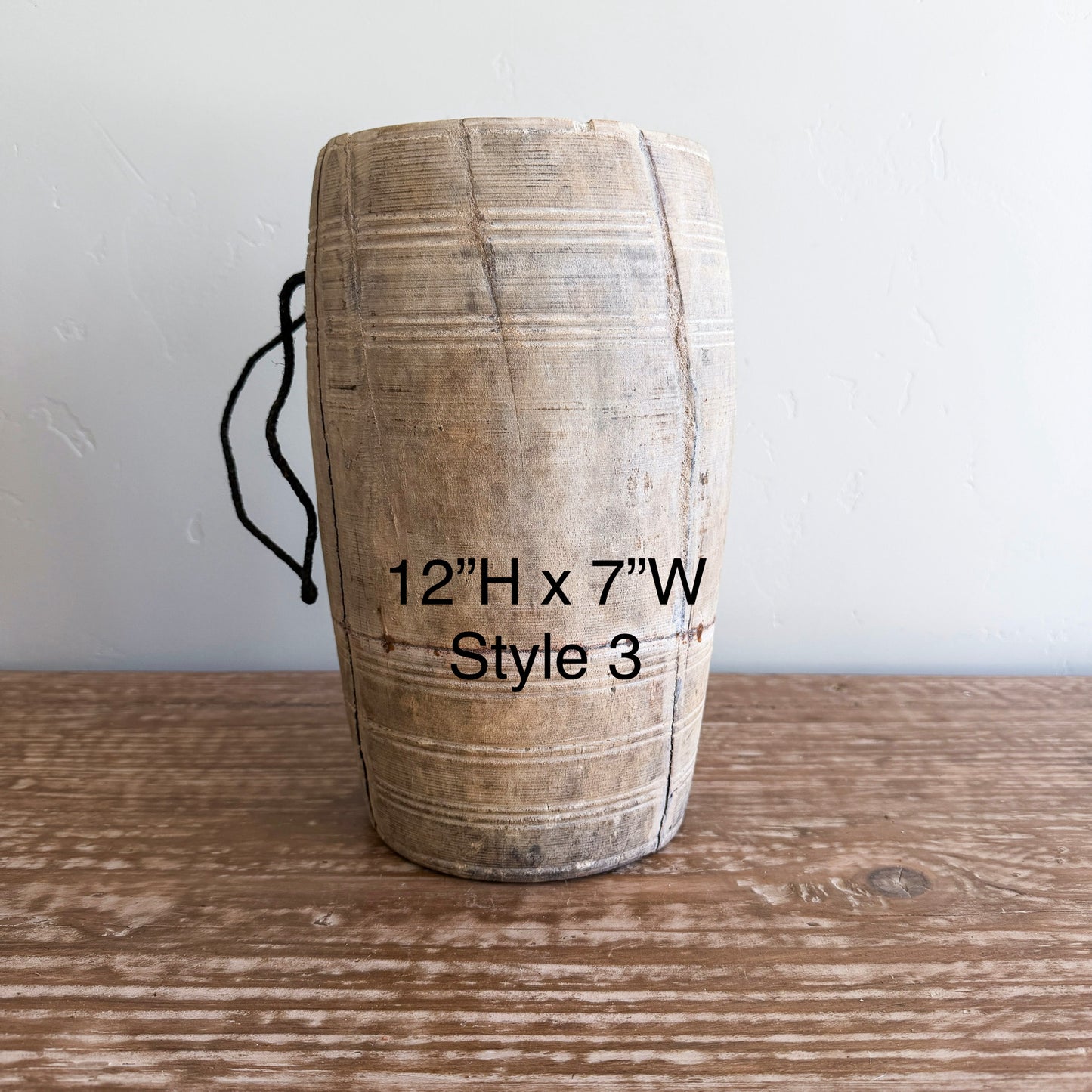 Vintage Wooden Vases with Rope Handles | Handmade Rustic Decorative Vessels