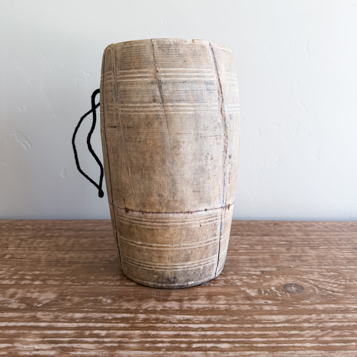 Vintage Wooden Vases with Rope Handles | Handmade Rustic Decorative Vessels