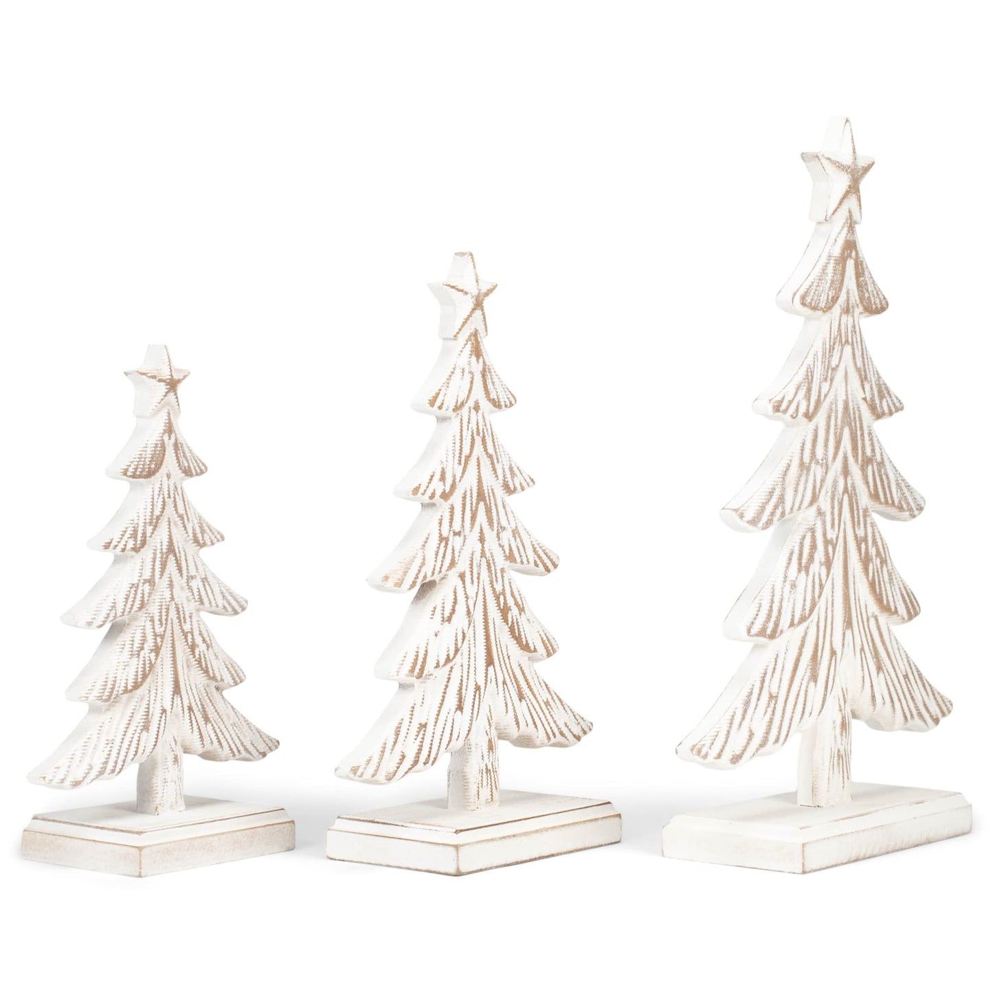 White Wooden Christmas Tree Set of 3 – Holiday Decor (12.5"–17.5")