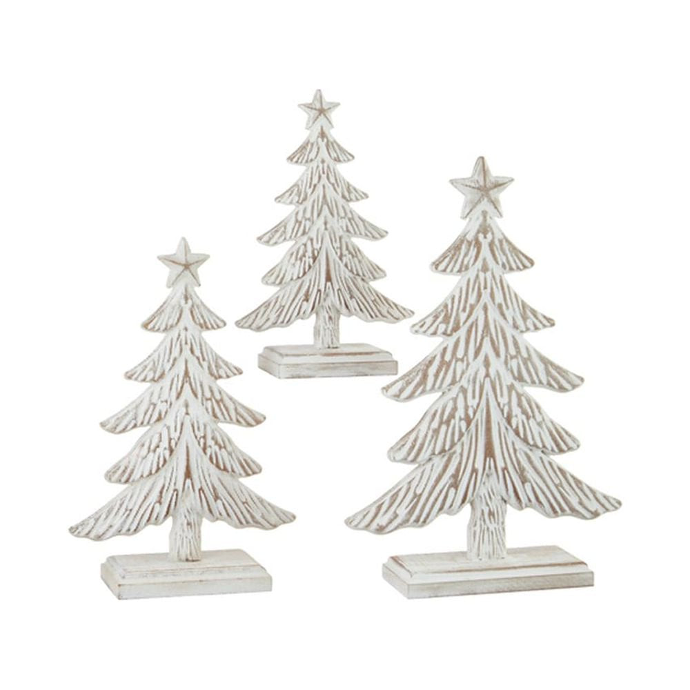 White Wooden Christmas Tree Set of 3 – Holiday Decor (12.5"–17.5")