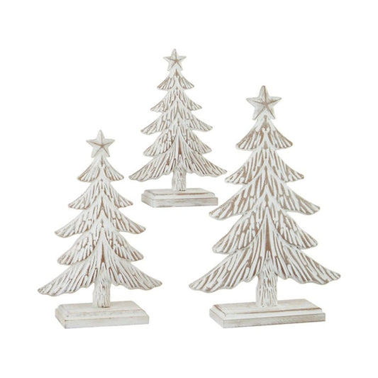 White Wooden Christmas Tree Set of 3 – Holiday Decor (12.5"–17.5")
